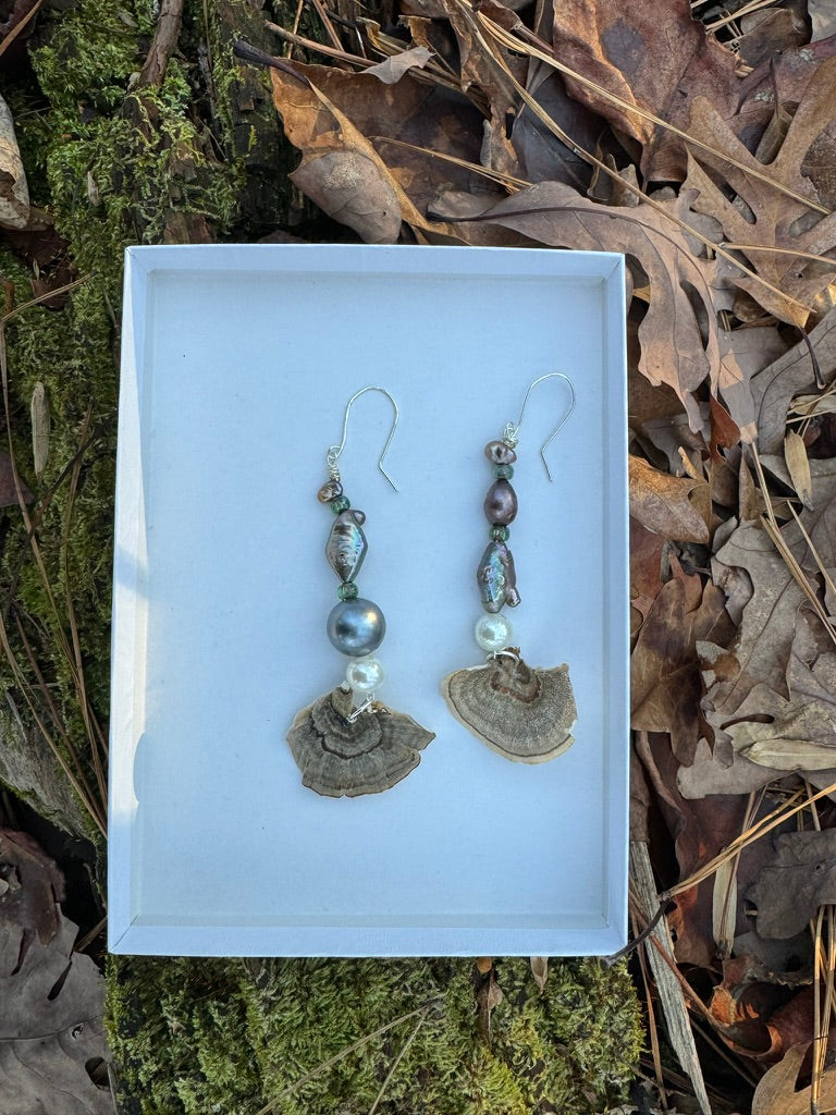 Turkey Tail/ Champagne Pearl Earrings Pair