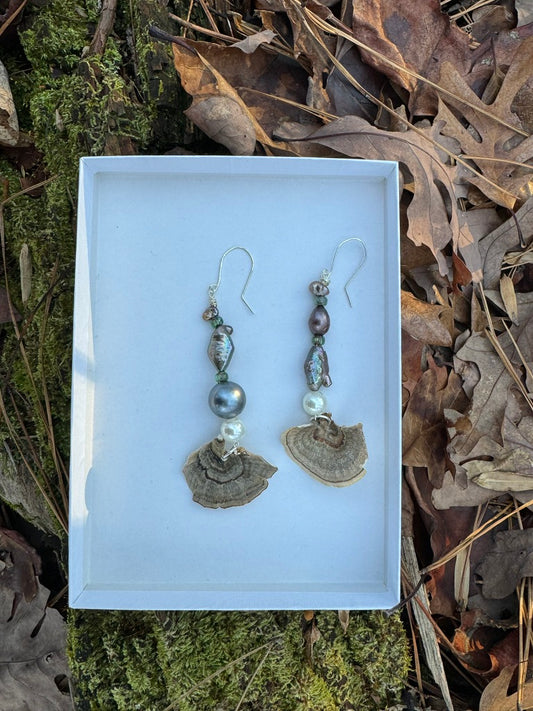 Turkey Tail/ Champagne Pearl Earrings Pair